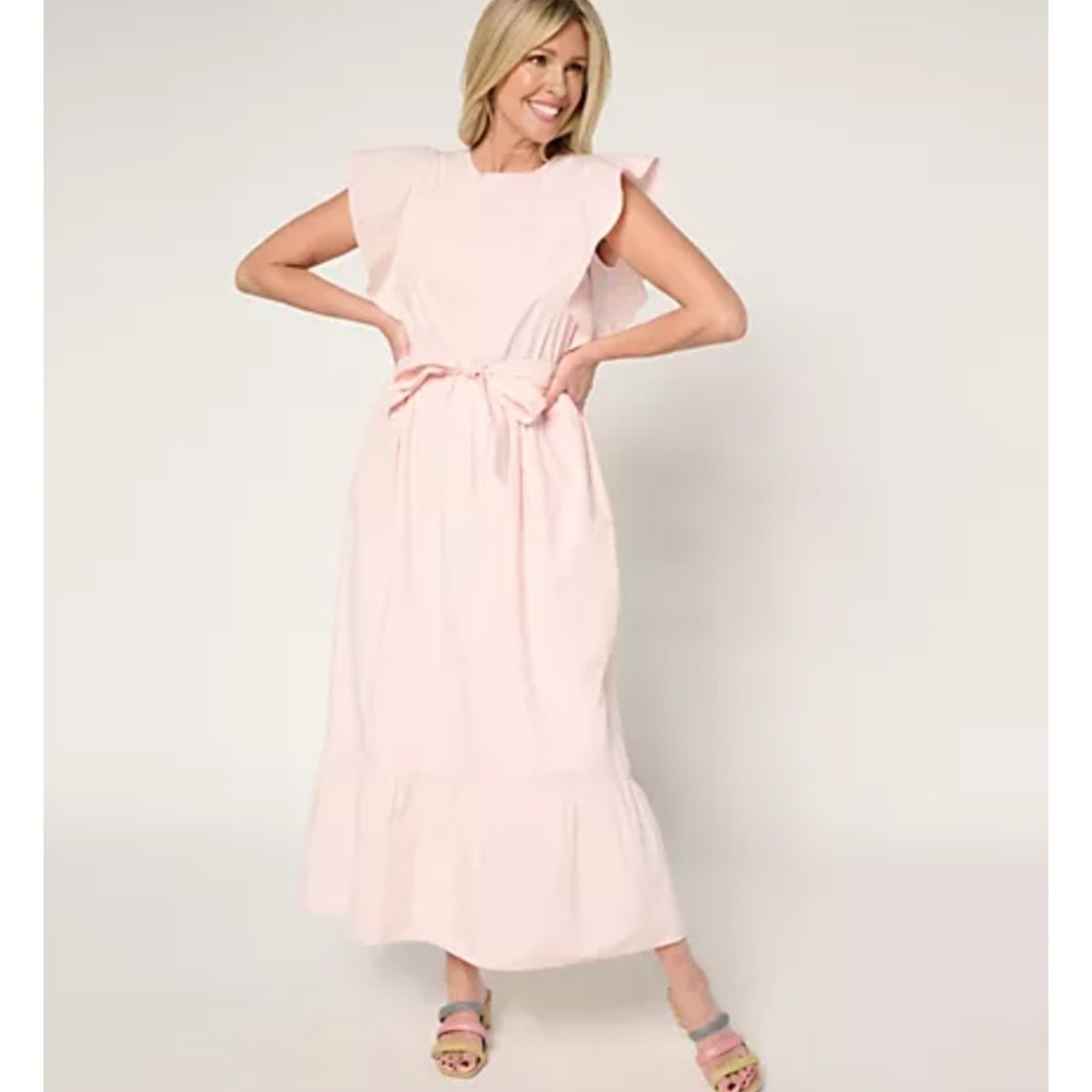 Me by Jennie Garth Palmetto Cotton Poplin Maxi Dress Light Pink Ruffle 2X Petite